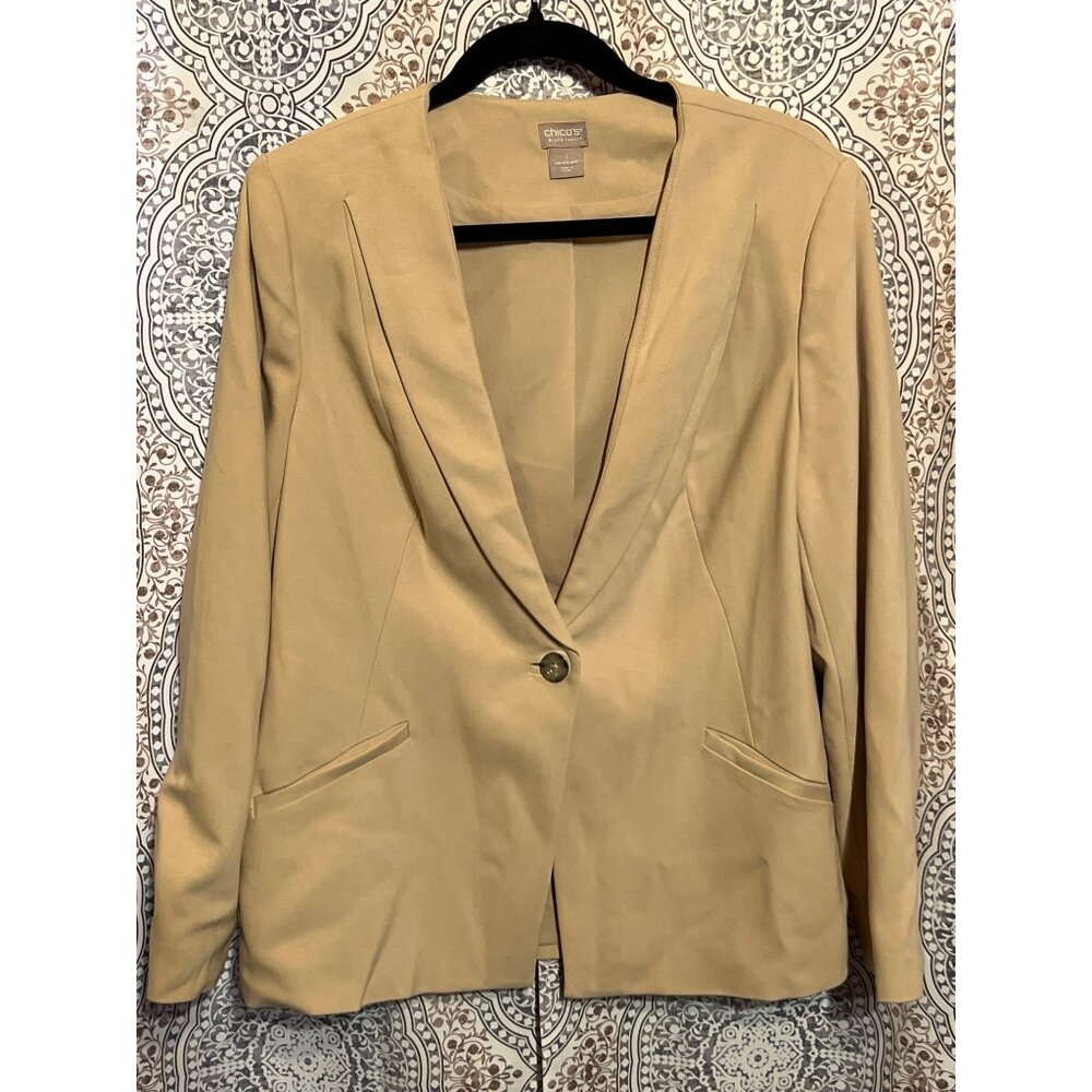 Chicos Black Label Womens Blazer Size 1 US 8/10 Tan Single Button